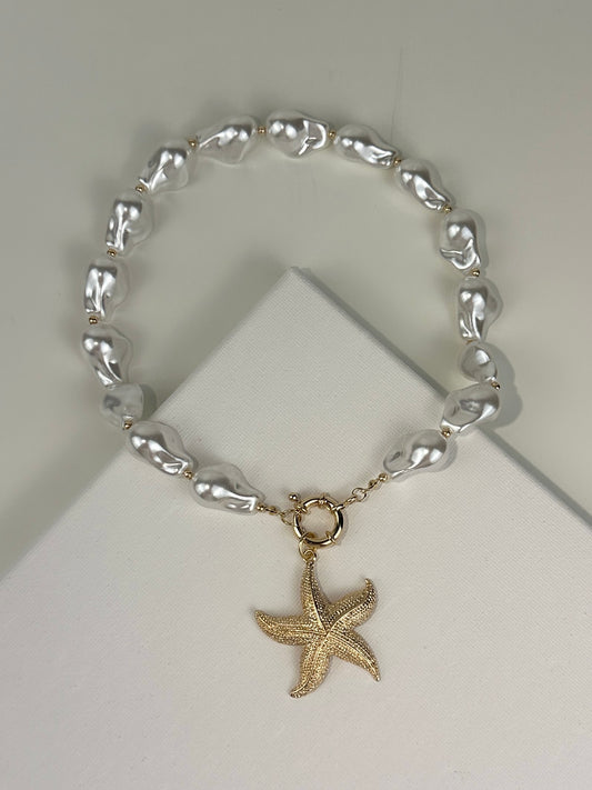 Golden Starfish Pearl Necklace
