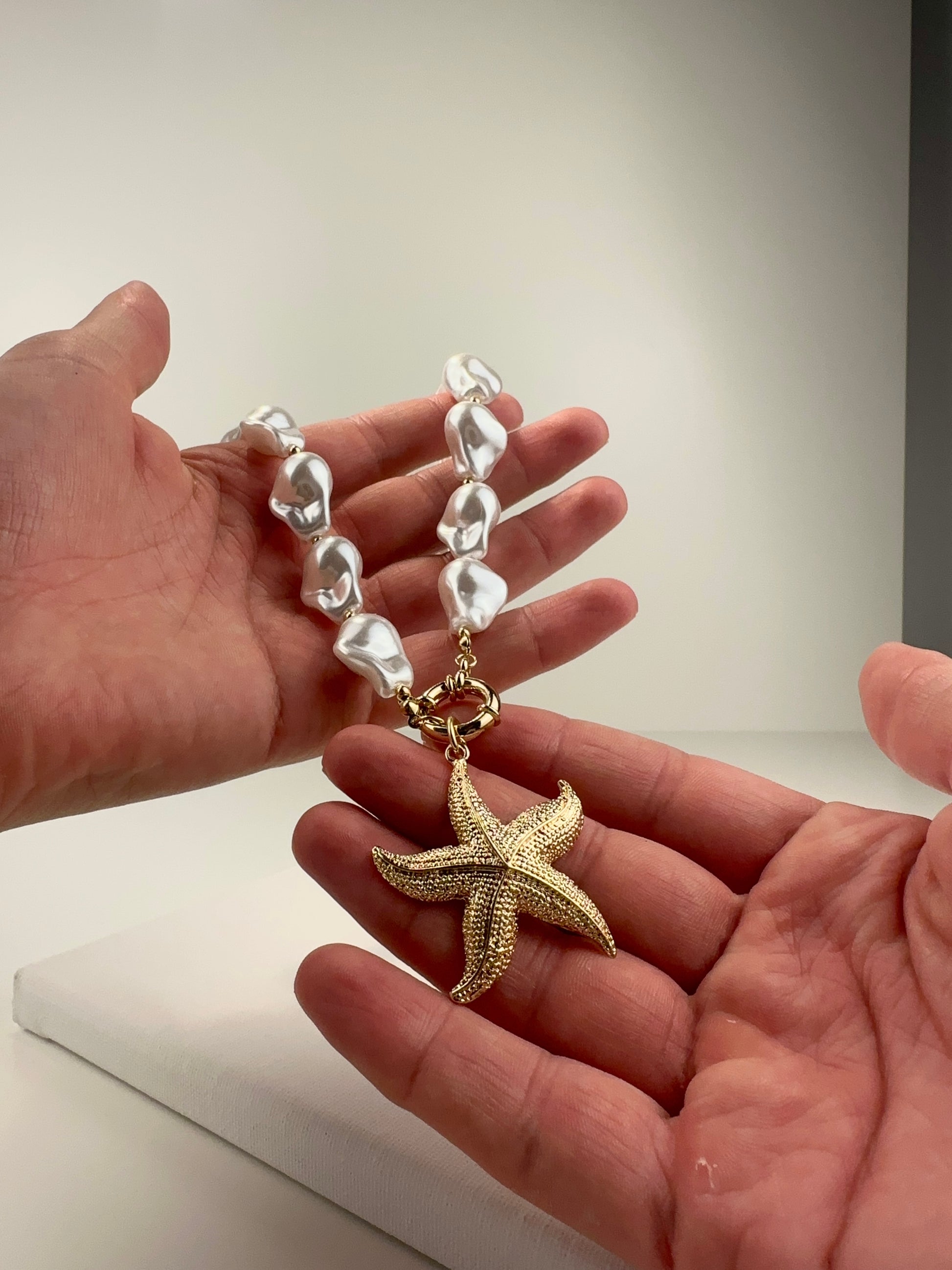 Golden Starfish Pearl Necklace